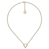 Goldene Liebeskind Berlin Halskette - The Iconic mit feiner Kette und offenem, geometrischen Anhänger als stilvolles Accessoire auf weißem Hintergrund fotografiert.