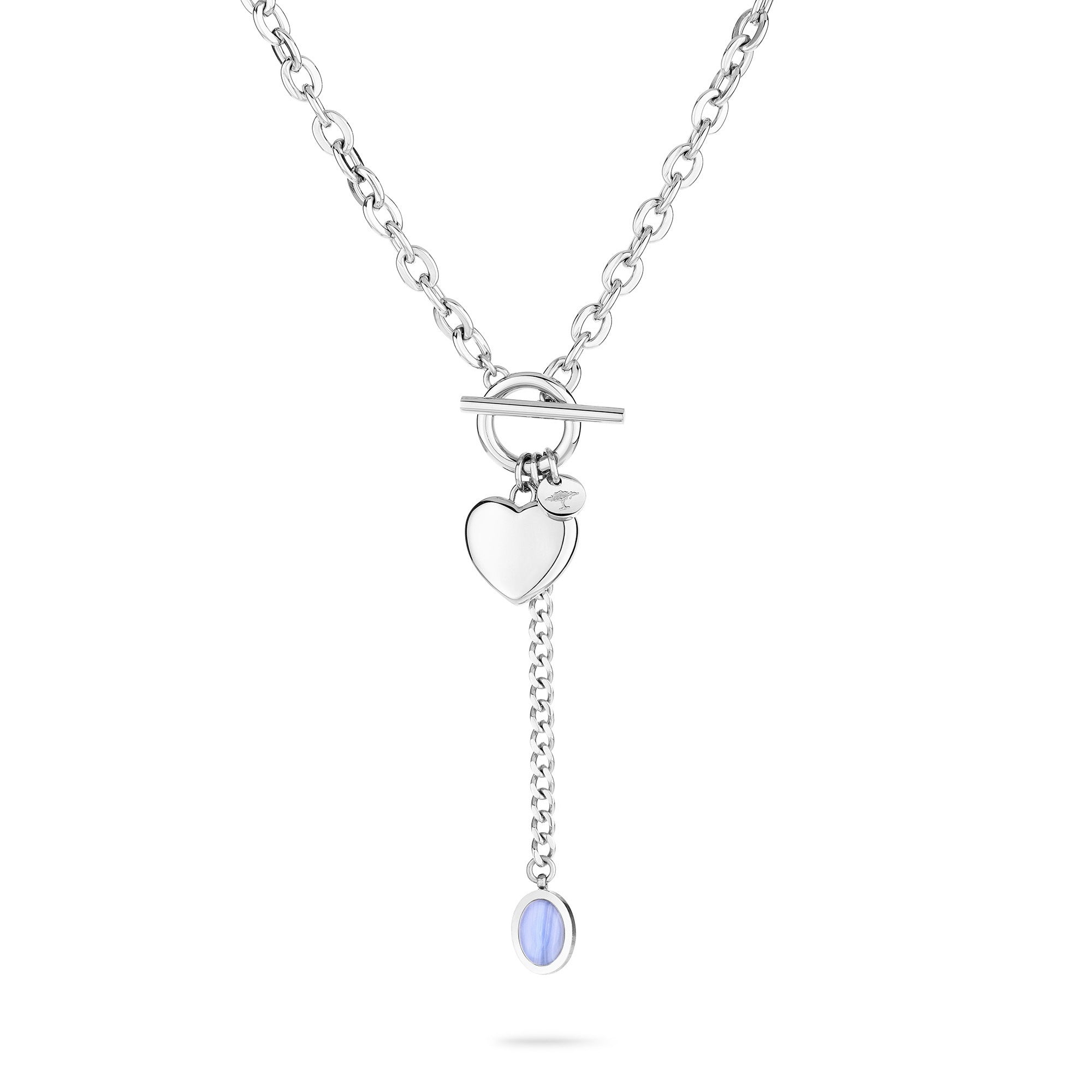 Fynch-Hatton Halskette bestehend aus einer feinen silbernen Gliederkette mit Herzcharm und lila Schmuckstein; Produktbild