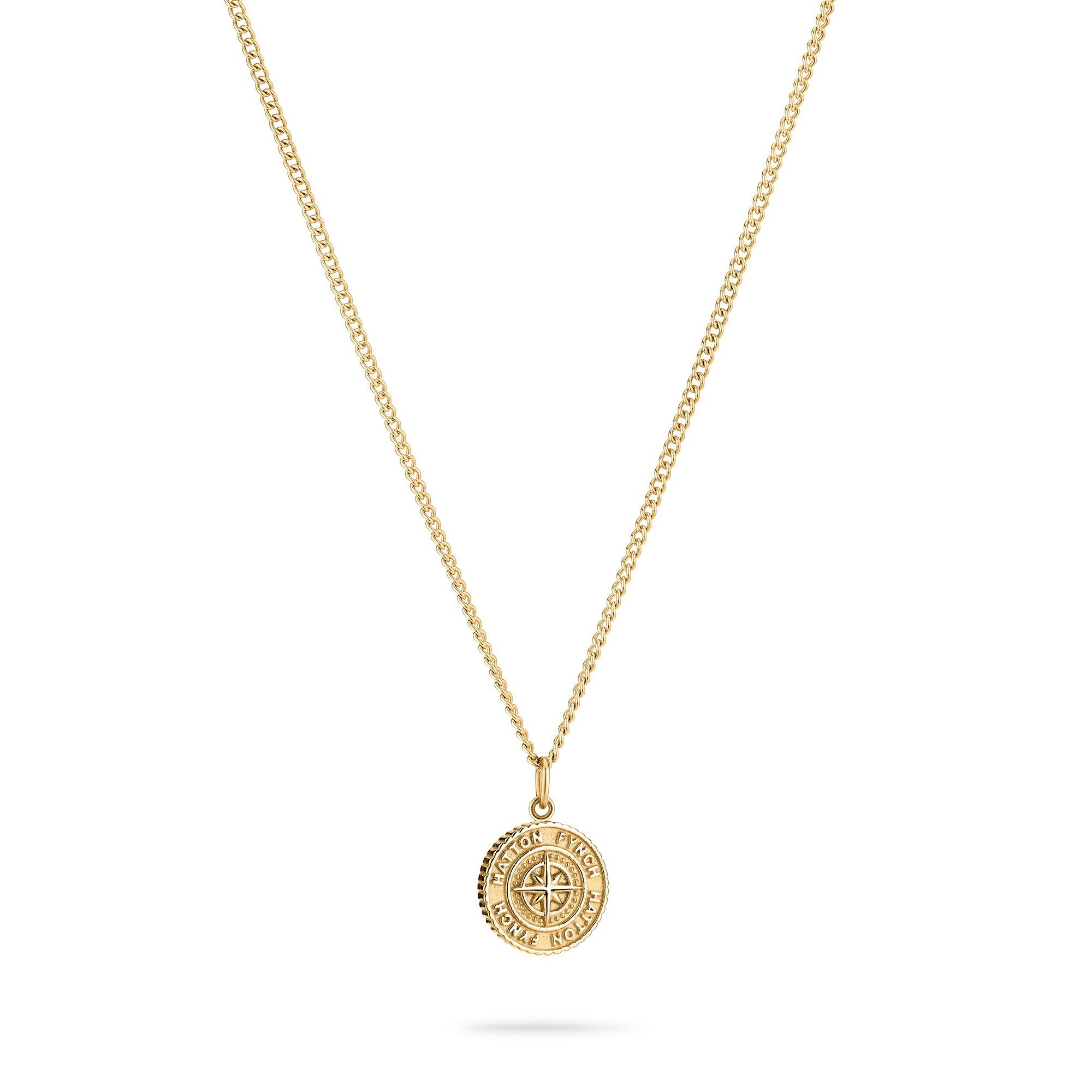 Fynch-Hatton Halskette bestehend aus einer feinen, goldenen Kette mit Münz-Anhänger mit Nordstern-Design; Produktbild