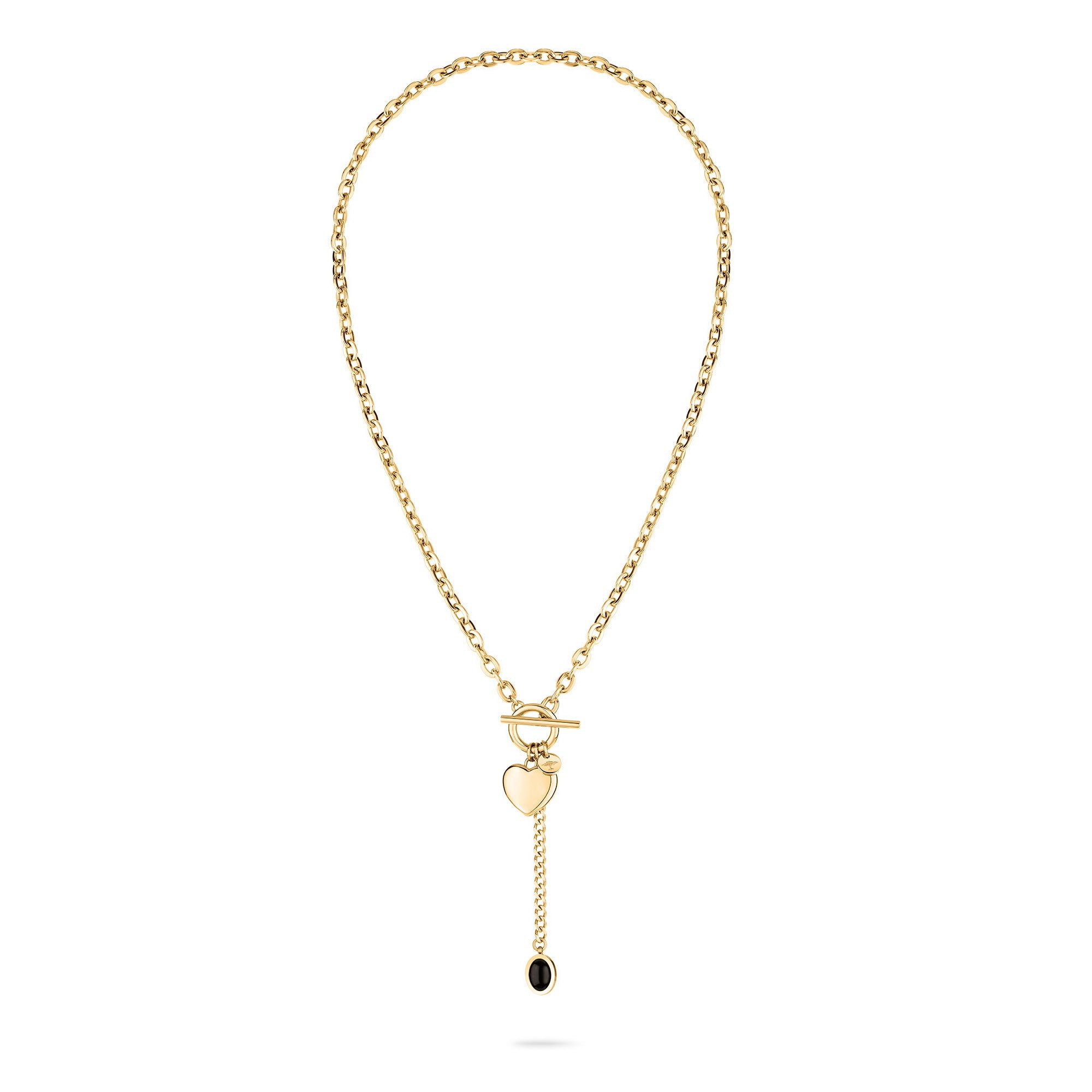 Fynch-Hatton Halskette bestehend aus einer feinen goldenen Gliederkette mit Herzcharm und schwarzem Schmuckstein; Zusatzbild