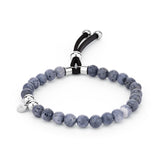 Fynch-Hatton Armband bestehend aus bläulichen Schmuckstein-Beads und silbernen Elementen und Lederband; Produktbild