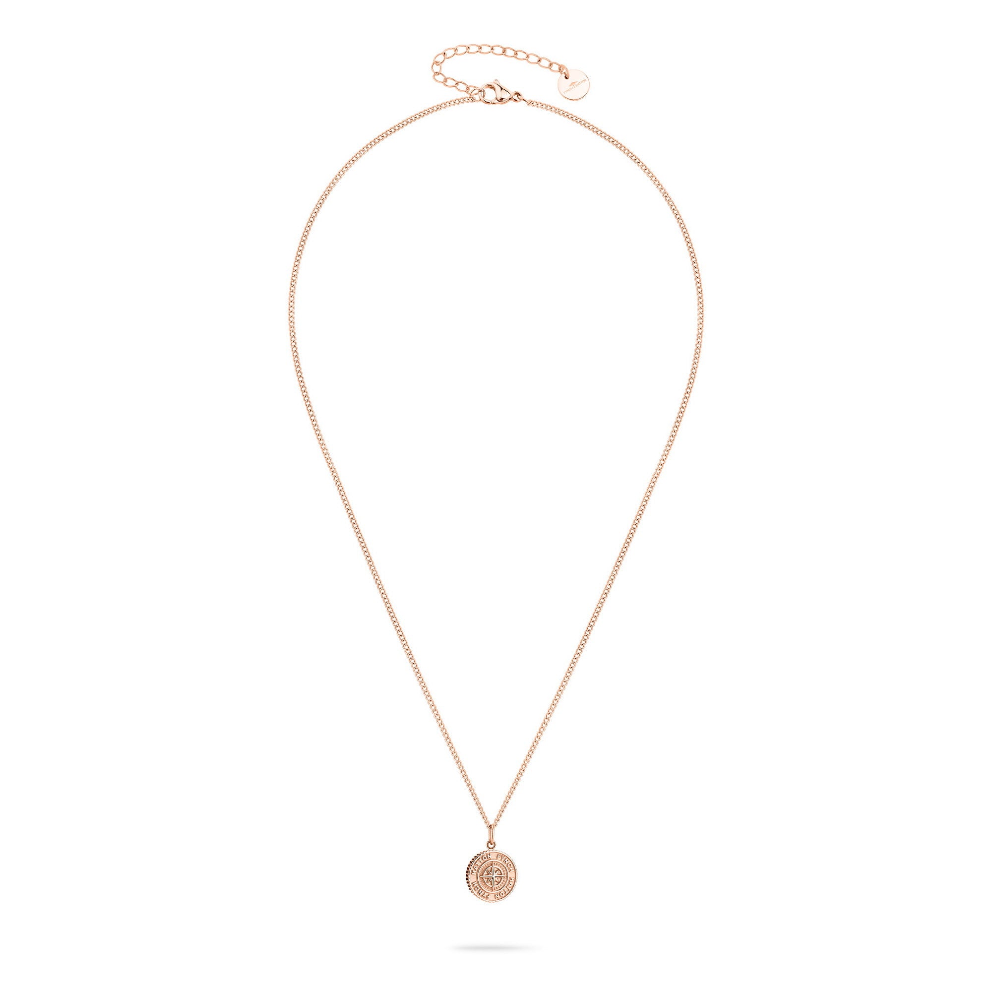 Fynch-Hatton Halskette bestehend aus einer feinen, roségoldenen Kette mit Münz-Anhänger mit Nordstern-Design; Zusatzbild