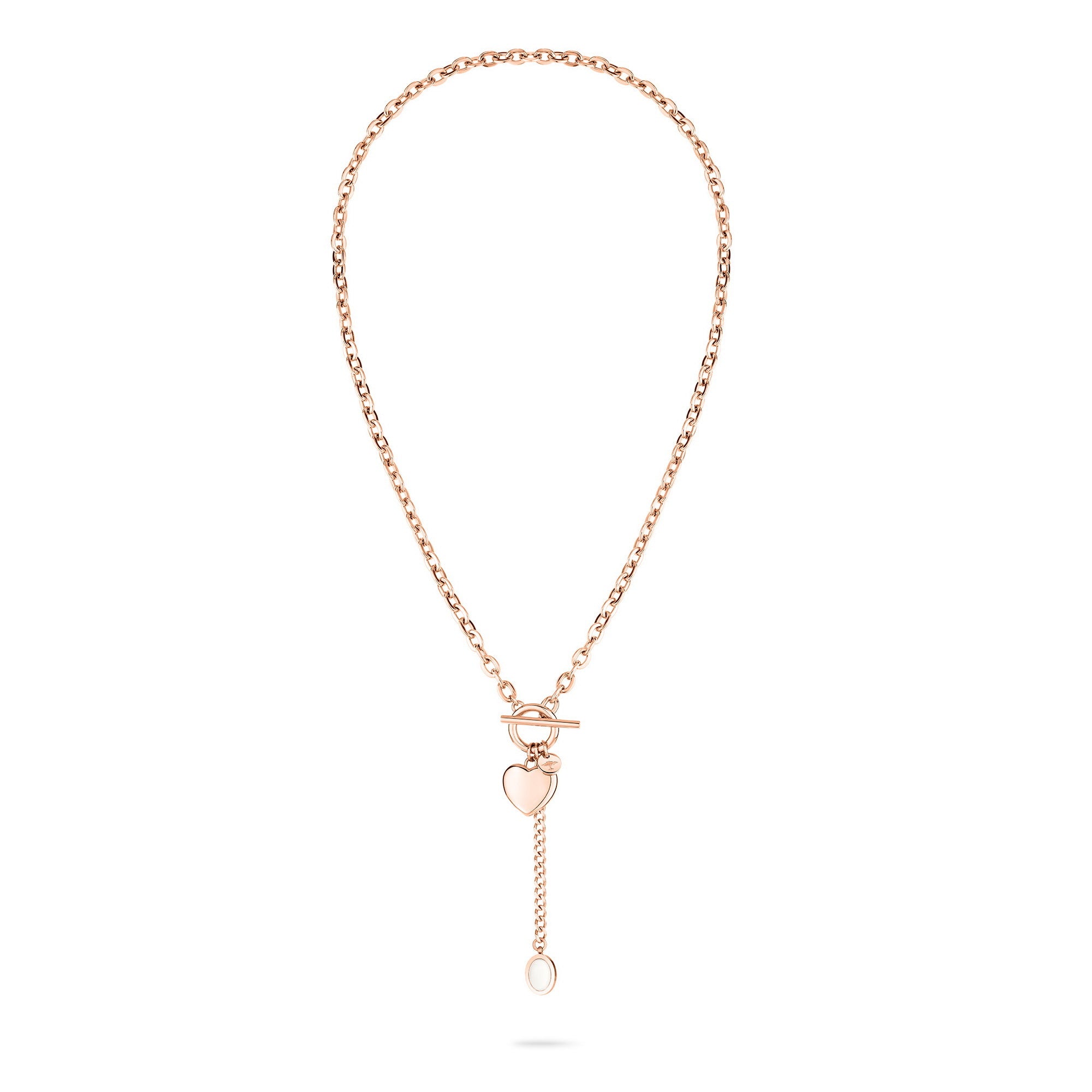 Fynch-Hatton Halskette bestehend aus einer feinen roségoldenen Gliederkette mit Herzcharm und weißem Schmuckstein; Zusatzbild