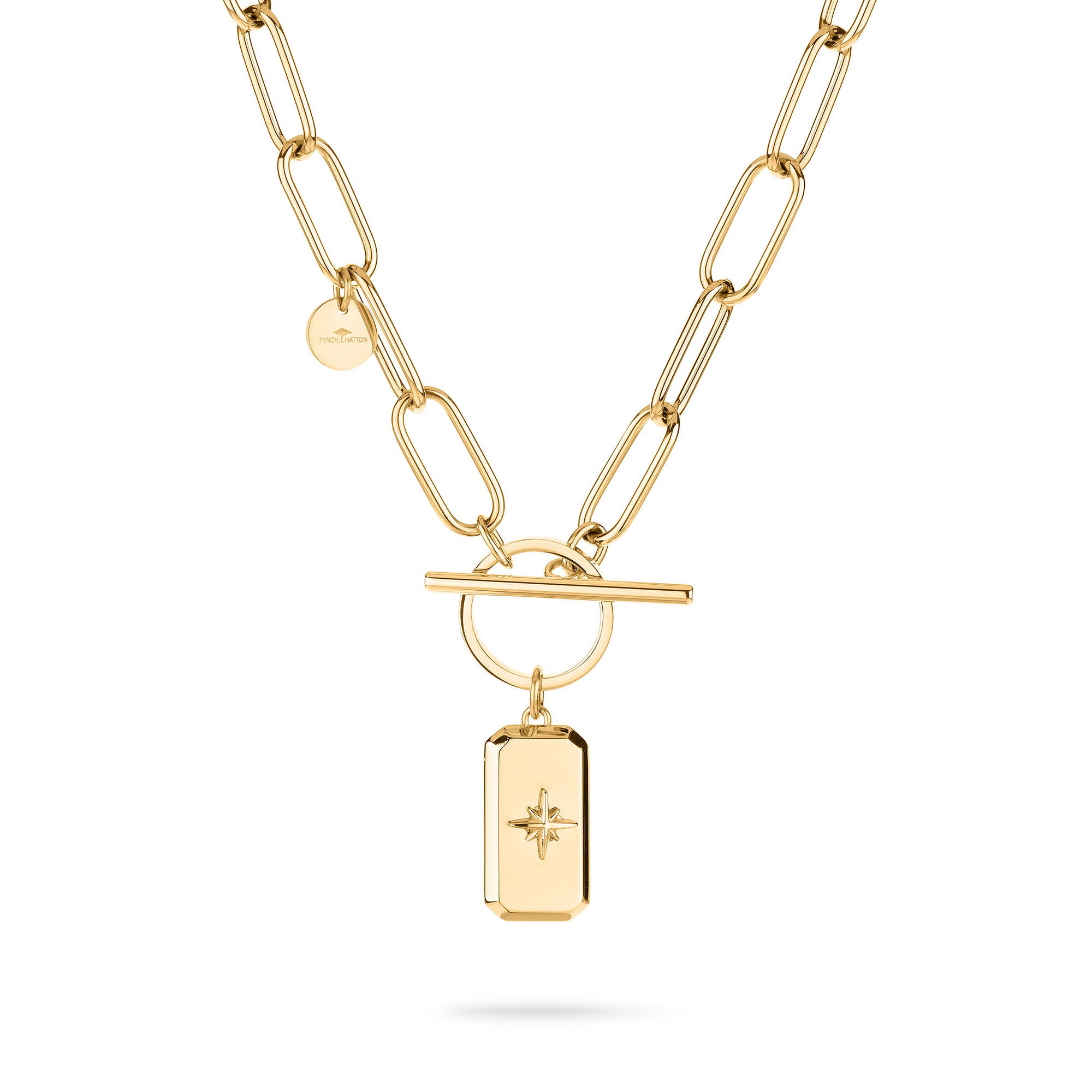 Fynch-Hatton Halskette bestehend aus einer goldenen Gliederkette mit Anhänger mit Nordstern-Design; Produktbild