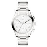 Fynch-Hatton Armbanduhr mit Zifferblatt mit silbernen Indizes, Chronographenwerk, silbernem Gehäuse und silbernem Gliederband; Produktbild