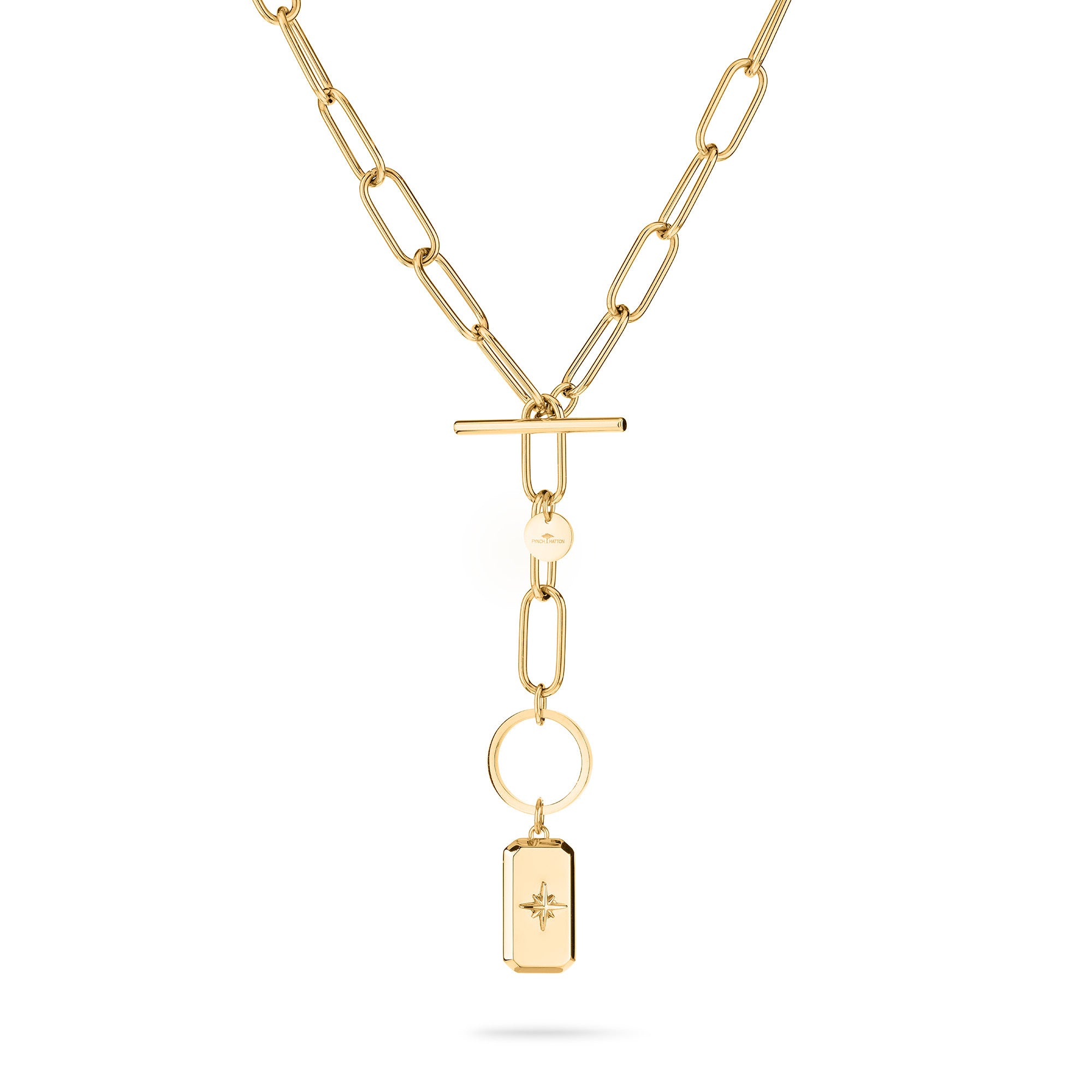Fynch-Hatton Halskette bestehend aus einer goldenen Gliederkette mit Anhänger mit Nordstern-Design; Zusatzbild