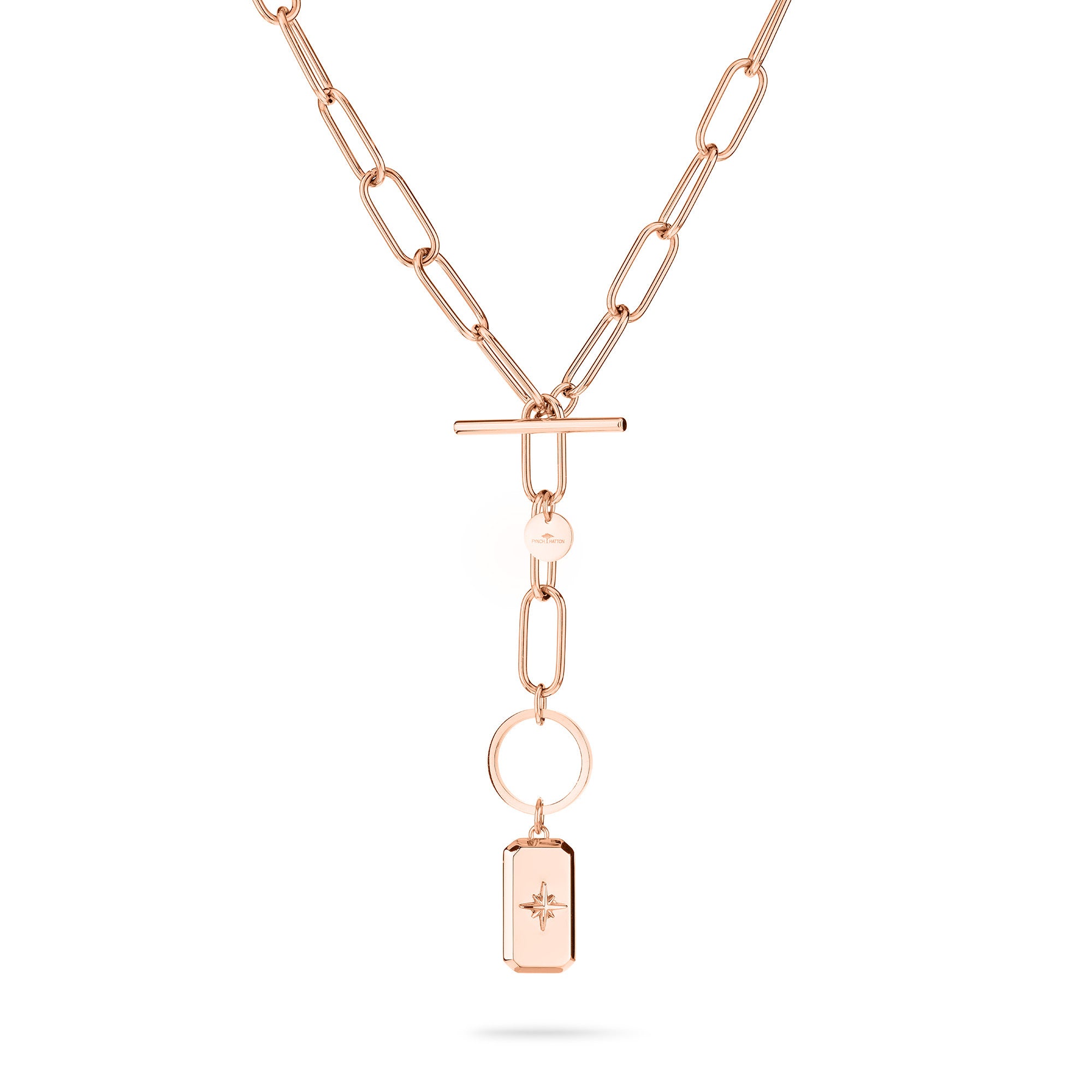 Fynch-Hatton Halskette bestehend aus einer roségoldenen Gliederkette mit Anhänger mit Nordstern-Design; Zusatzbild