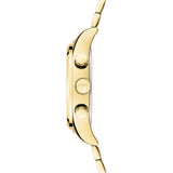 Fynch-Hatton Armbanduhr mit Zifferblatt mit goldenen Indizes, Chronographenwerk, goldenem Gehäuse und goldenem Gliederband; Seitenansicht