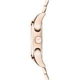 Fynch-Hatton Armbanduhr mit Zifferblatt mit roségoldenen Indizes, Chronographenwerk, roségoldenen Gehäuse und roségoldenen Gliederband; Seitenansicht