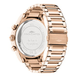Fynch-Hatton Armbanduhr mit Zifferblatt mit roségoldenen Indizes, Chronographenwerk, roségoldenen Gehäuse und roségoldenen Gliederband; Rückansicht