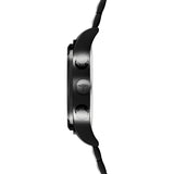 Fynch-Hatton Armbanduhr mit schwarzem Zifferblatt mit silbernen Indizes, Chronographenwerk, schwarzem Gehäuse und schwarzem Gliederband; Seitenansicht