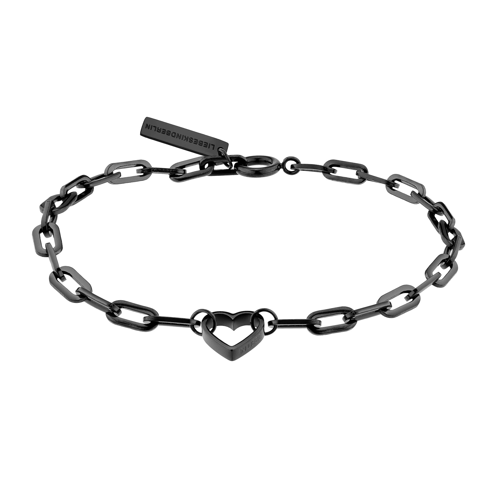 Liebeskind Berlin Armband bestehend aus einer schwarzen Gliederkette mit einem Herzanhänger; Produktbild