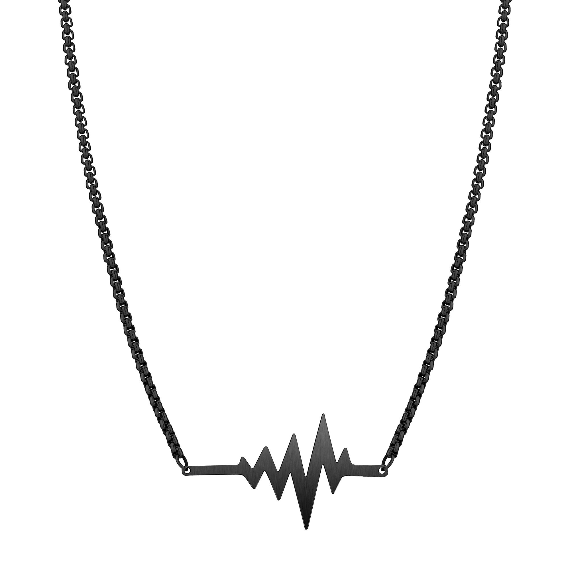Liebeskind Berlin Halskette bestehend aus einer schwarzen feingliedrigen Kette mit einem Anhänger in Form eines Herzschlags; Produktbild