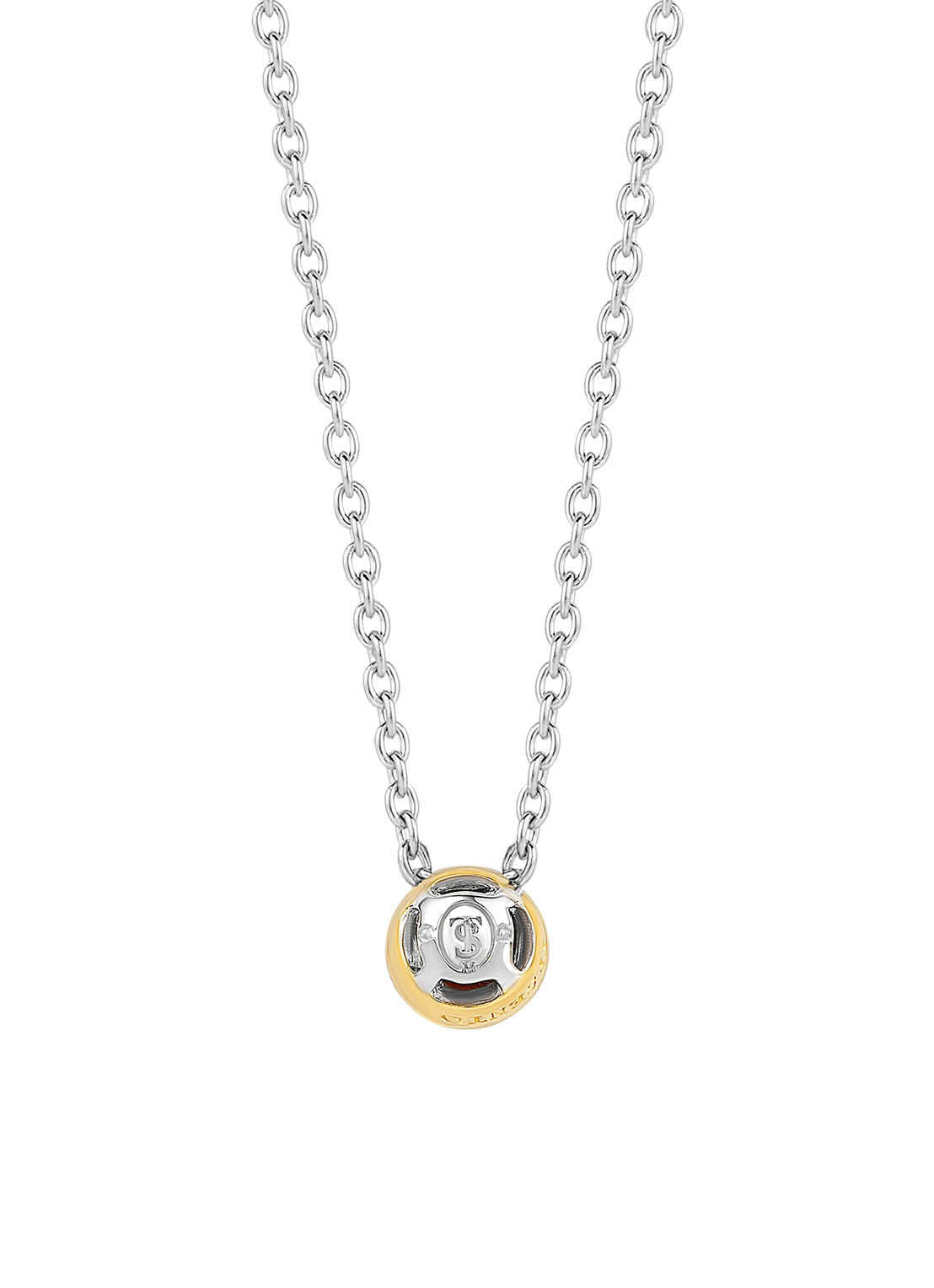 Die Ti Sento Milano Halskette - The Perlmutt Pendant ist ein runder Anhänger mit einem goldenen Ring und einem zentralen Edelstein, gefertigt aus 925er Sterlingsilber von Ti Sento Milano.