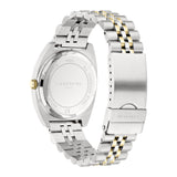 Liebeskind Berlin Armbanduhr mit silbernem Gehäuse, goldener geriffelten Lünette, Multifunktionswerk und bicolor gold silbernem Edelstahlband Rückansicht
