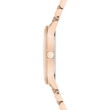 Liebeskind Berlin Armbanduhr mit gebürstetem Edelstahl-Zifferblatt, roségoldenem Gehäuse und roségoldenem Edelstahlband Seitenansicht