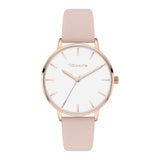 Tamaris Armbanduhr mit roségoldenem Gehäuse und Indizes und rosa Lederband Produktbild