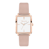 Tamaris Armbanduhr mit eckigem roségoldenem Gehäuse und rosa Lederband Produktbild