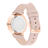 Tamaris Armbanduhr mit roségoldenem Gehäuse und Indizes und rosa Lederband Rückansicht
