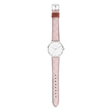 Tamaris Armbanduhr mit silbernem Gehäuse und rosa Lederband mit Logomania-Print Zusatzbild