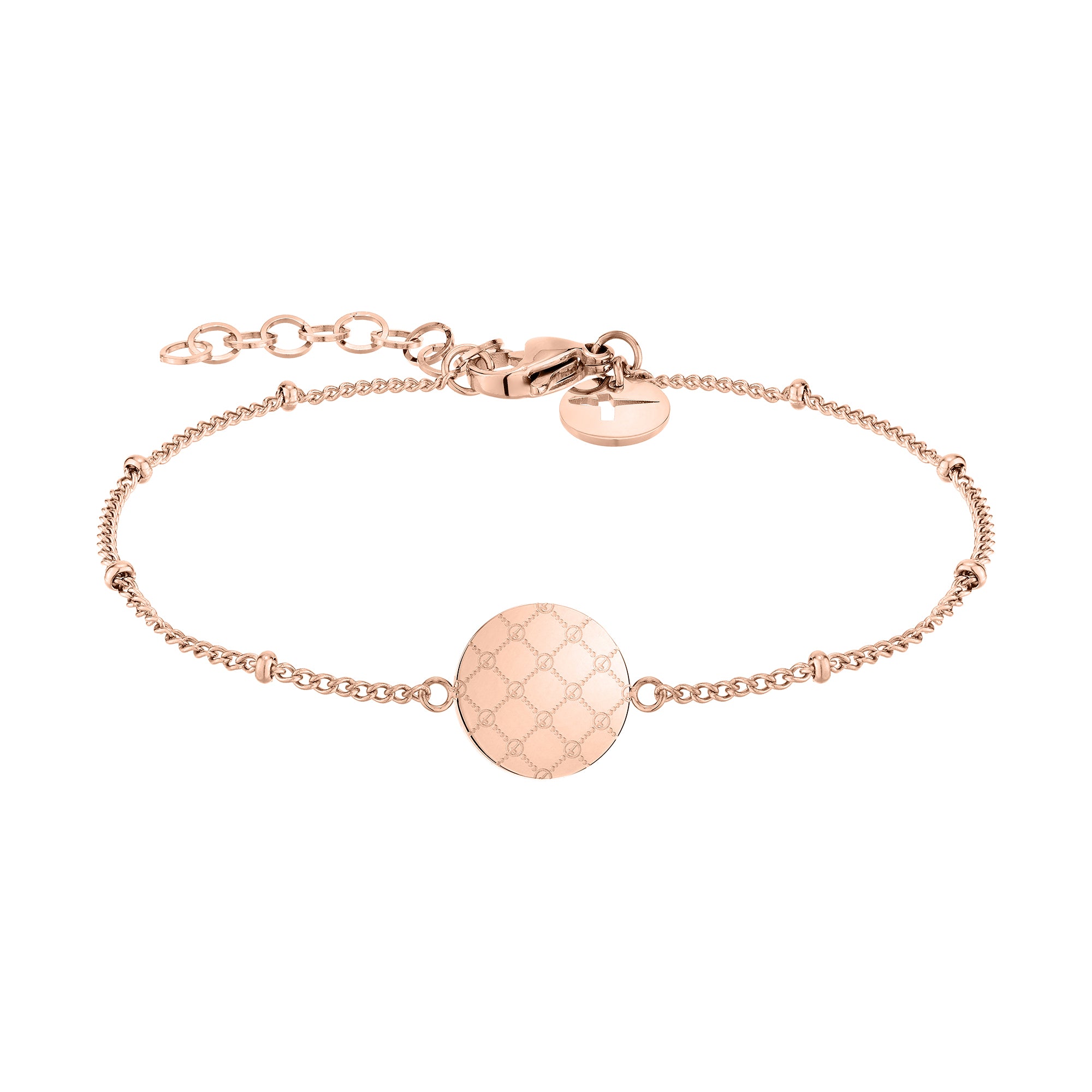 Tamaris Armband mit Panzerkette mit Kugelelementen und Logomania-Anhänger in der Farbe roségold Produktbild