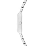 Tamaris Armbanduhr mit eckigem silbernem Gehäuse und silbernem Edelstahlband Seitenansicht