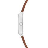 Tamaris Armbanduhr mit eckigem silbernem Gehäuse und braunem Lederband Produktbild Seitenansicht