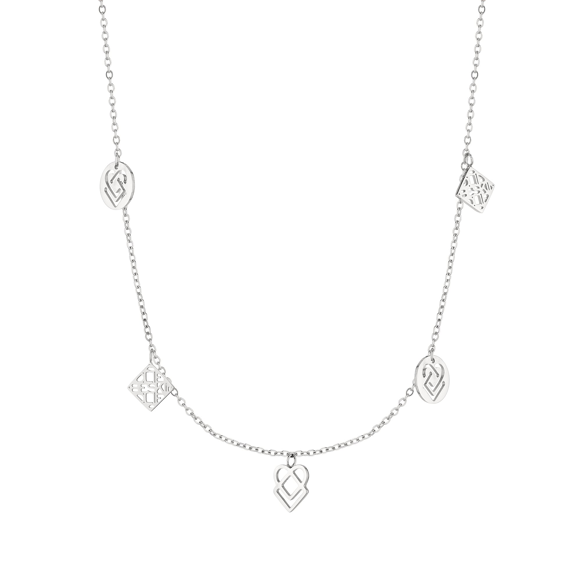 Liebeskind Berlin Halskette mit fünf unterschiedlichen Charms in der Farbe silber Produktbild