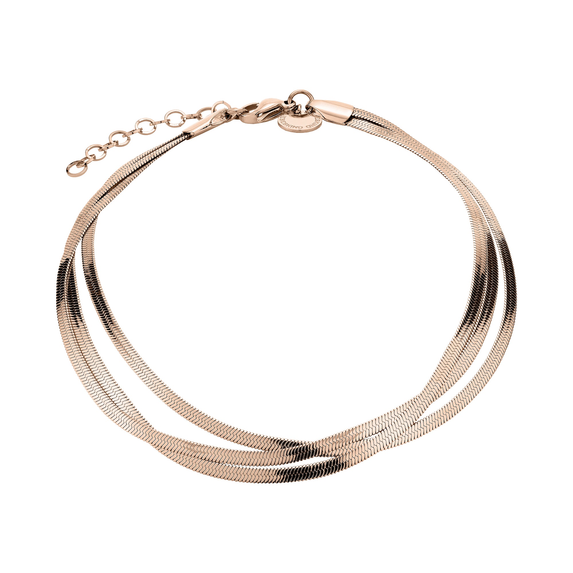 Liebeskind Berlin Fußkette mit drei flachen Schlangenketten im layering Style in der Farbe roségold Produktbild