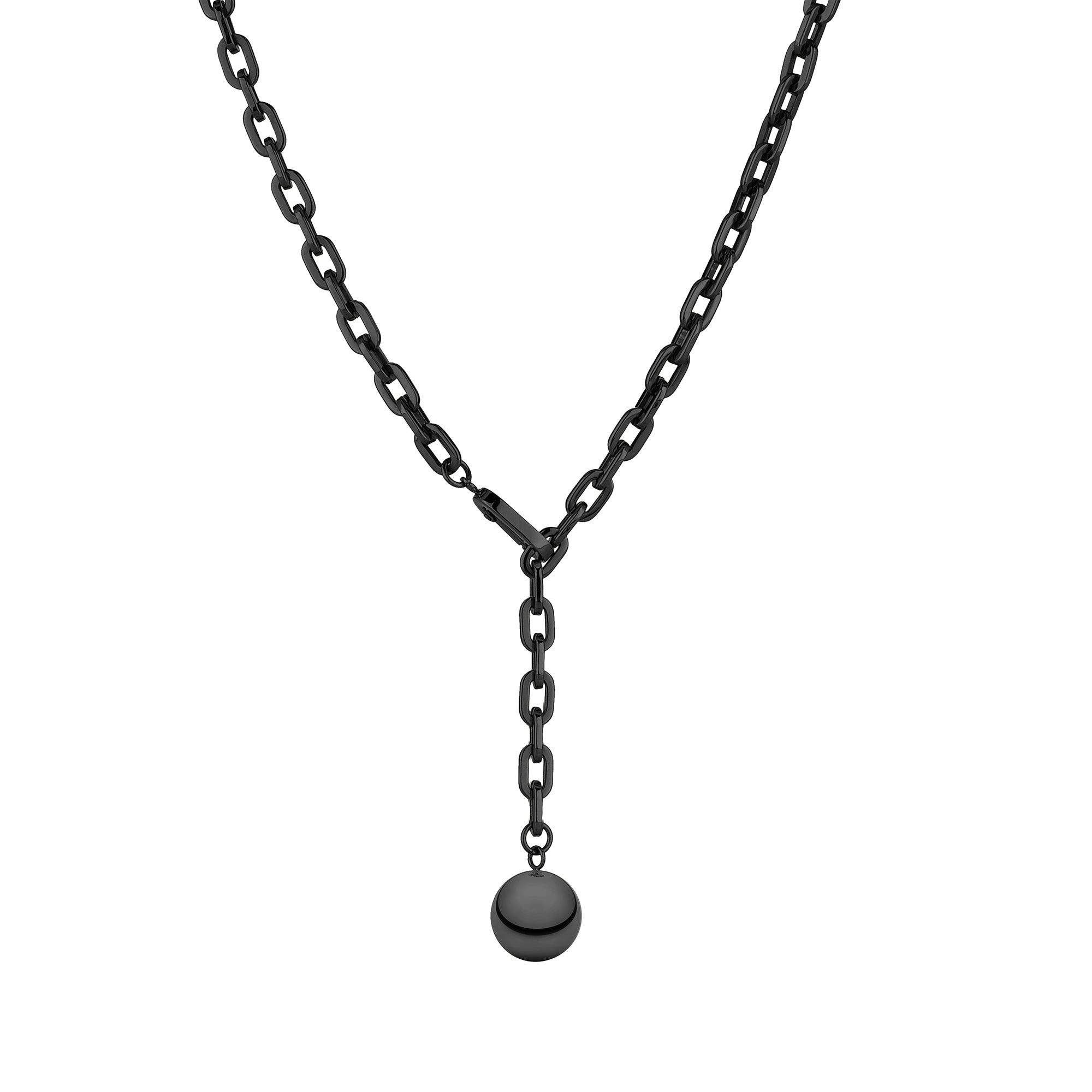 Liebeskind Berlin Halskette - Y-Style; variabel verstellbare Gliederkette mit Kugelanhänger in der Farbe schwarz; Länge 46cm Produktbild