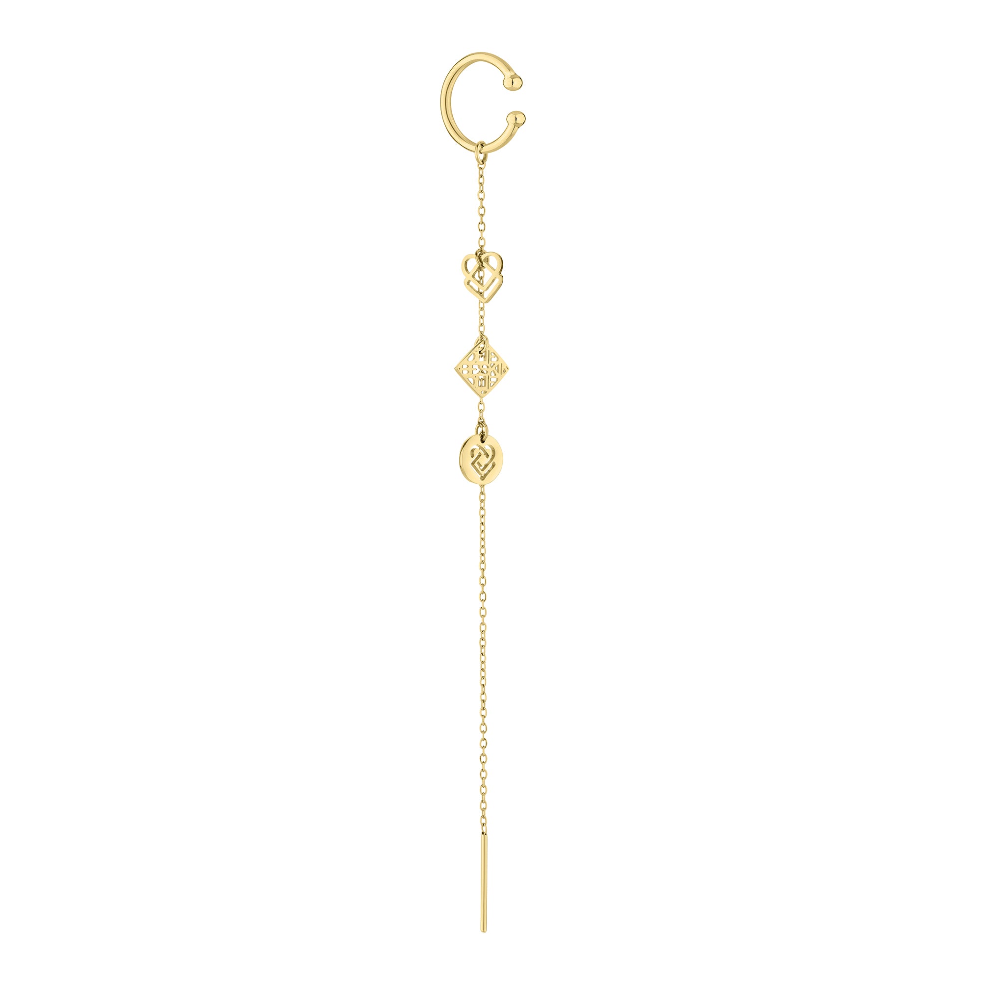 Liebeskind Berlin Ear Cuff mit mehreren Anhängern, darunter Herz- und Logo-Designs in der Farbe gold Produktbild