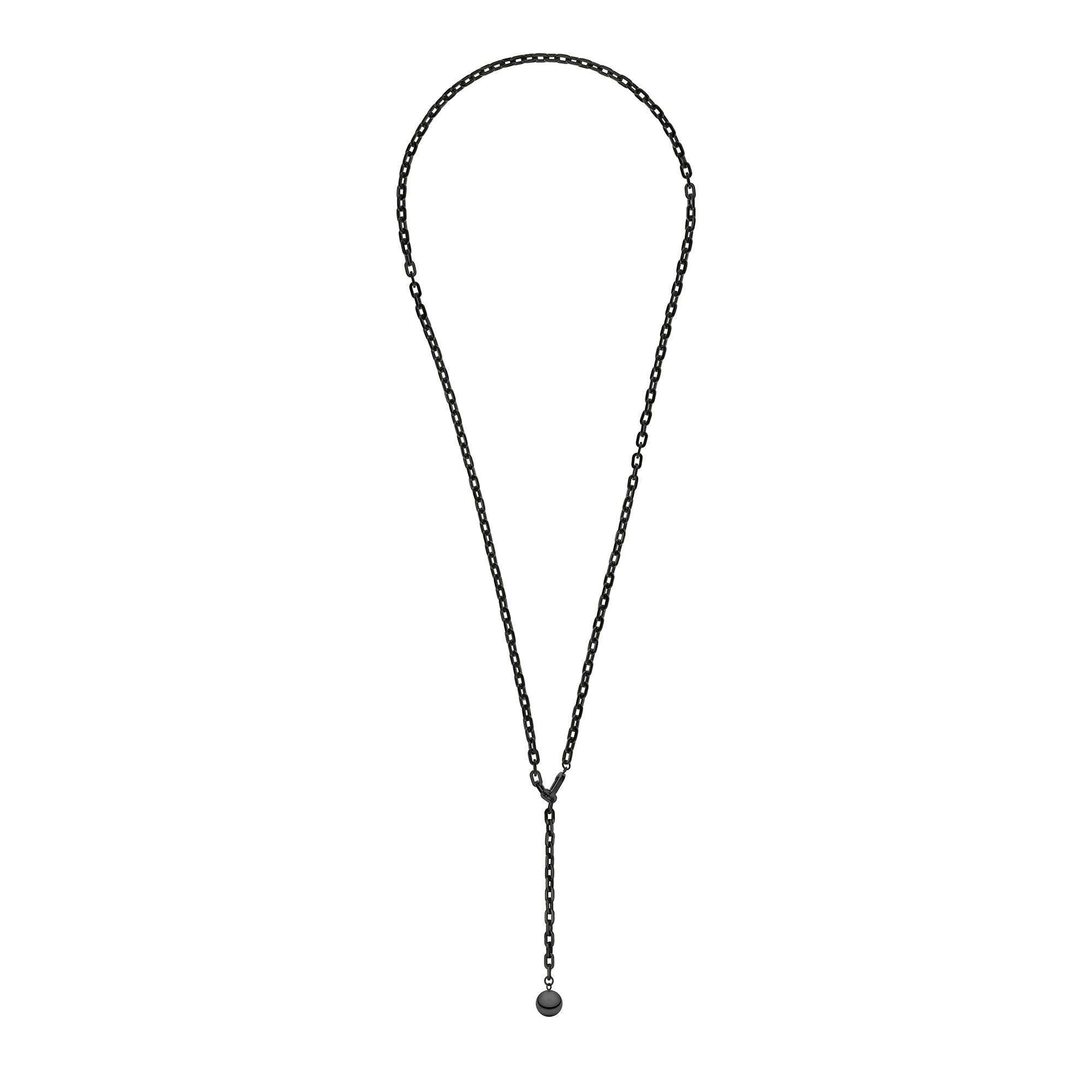 Liebeskind Berlin Halskette - Y-Style; variabel verstellbare Gliederkette mit Kugelanhänger in der Farbe schwarz; Länge 90cm Produktbild