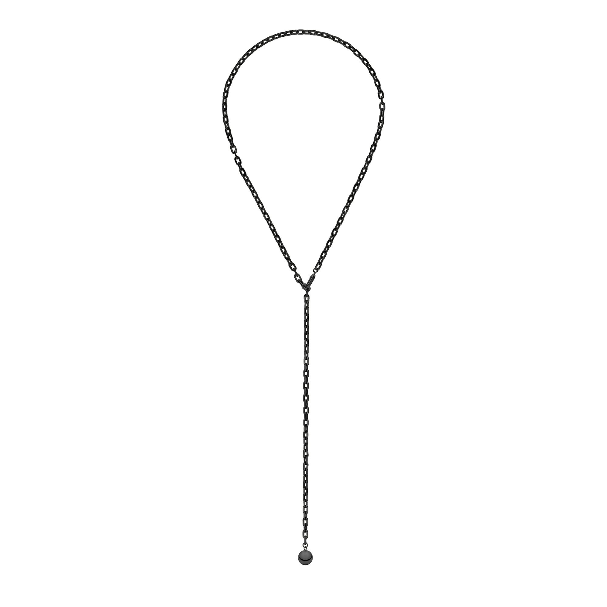 Liebeskind Berlin Halskette - Y-Style; variabel verstellbare Gliederkette mit Kugelanhänger in der Farbe schwarz; Länge 90cm Produktbild