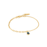 Das Ania Haie Armband - Turning Tides Hidden Gem ist ein goldenes Kettenarmband von Ania Haie mit einem blau-grünen Abalone-Detail, gefertigt aus Sterlingsilber und mit einem verstellbaren Verschluss.