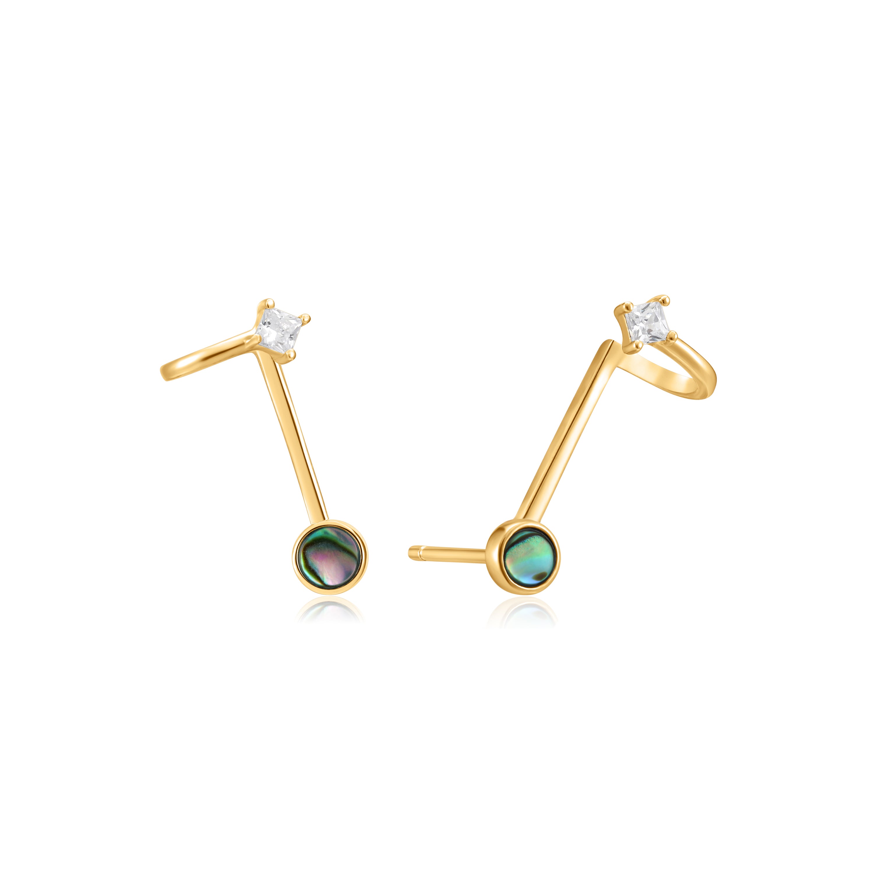 Der Ania Haie Ohrstecker - Turning Tides Hidden Gem besticht durch Abalone-Muscheln und Zirkonia-Akzente in einem modernen, geometrischen Design.