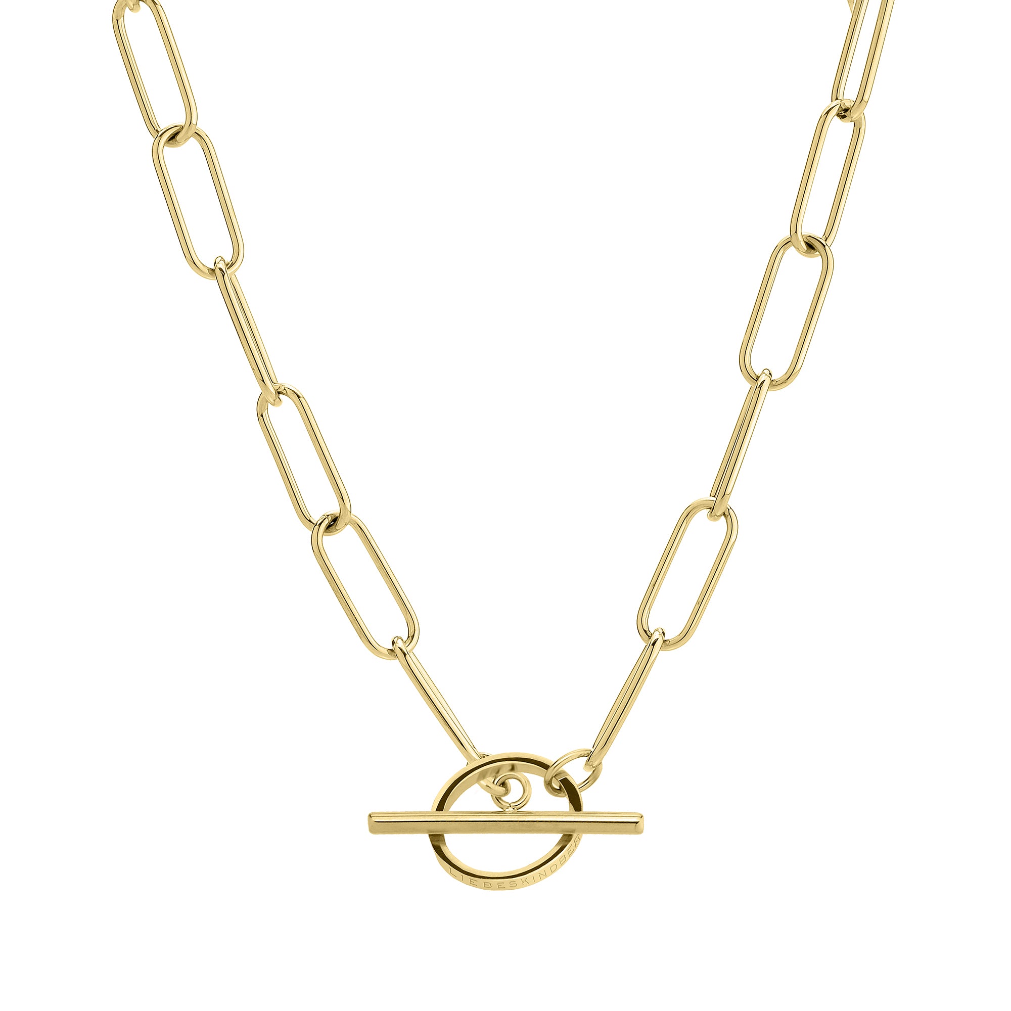 Liebeskind Berlin Halskette bestehend aus einer goldenen Y-Gliederkette mit T-Bar-Verschluss; Produktbild