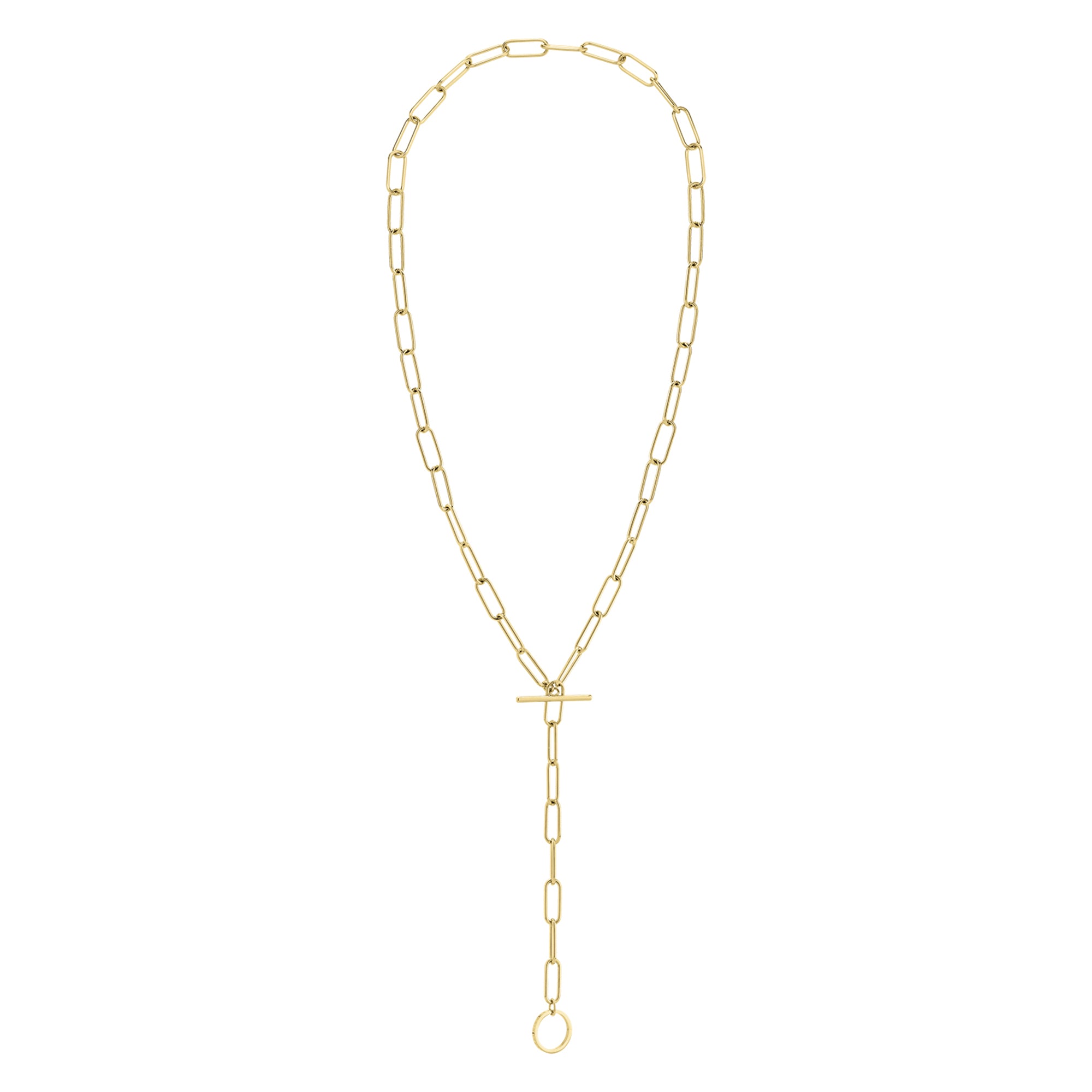 Liebeskind Berlin Halskette bestehend aus einer goldenen Y-Gliederkette mit T-Bar-Verschluss; Produktbild