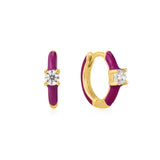 Ania Haie Creole - Berry Enable Stone: Goldene Creolen von Ania Haie, gefertigt aus 925er Sterlingsilber mit magentafarbenen Emaille-Akzenten und einem klaren Zirkoniastein auf jedem Ohrring.