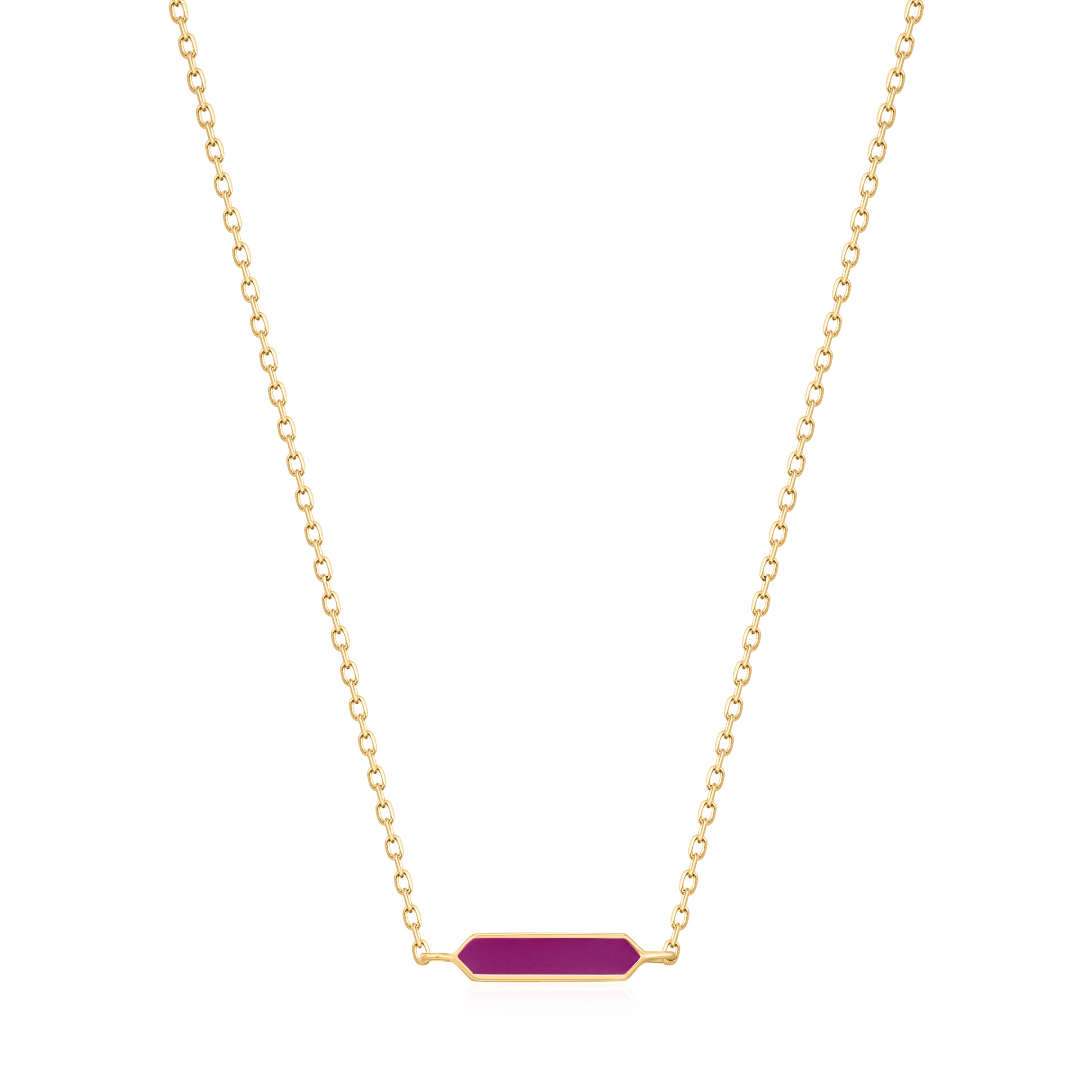 Ania Haie Halskette - Der violette Emaille-Anhänger: Goldkette mit einem kleinen horizontalen magentafarbenen Balkenanhänger aus 925er Silber mit Emaille-Beschichtung von Ania Haie.