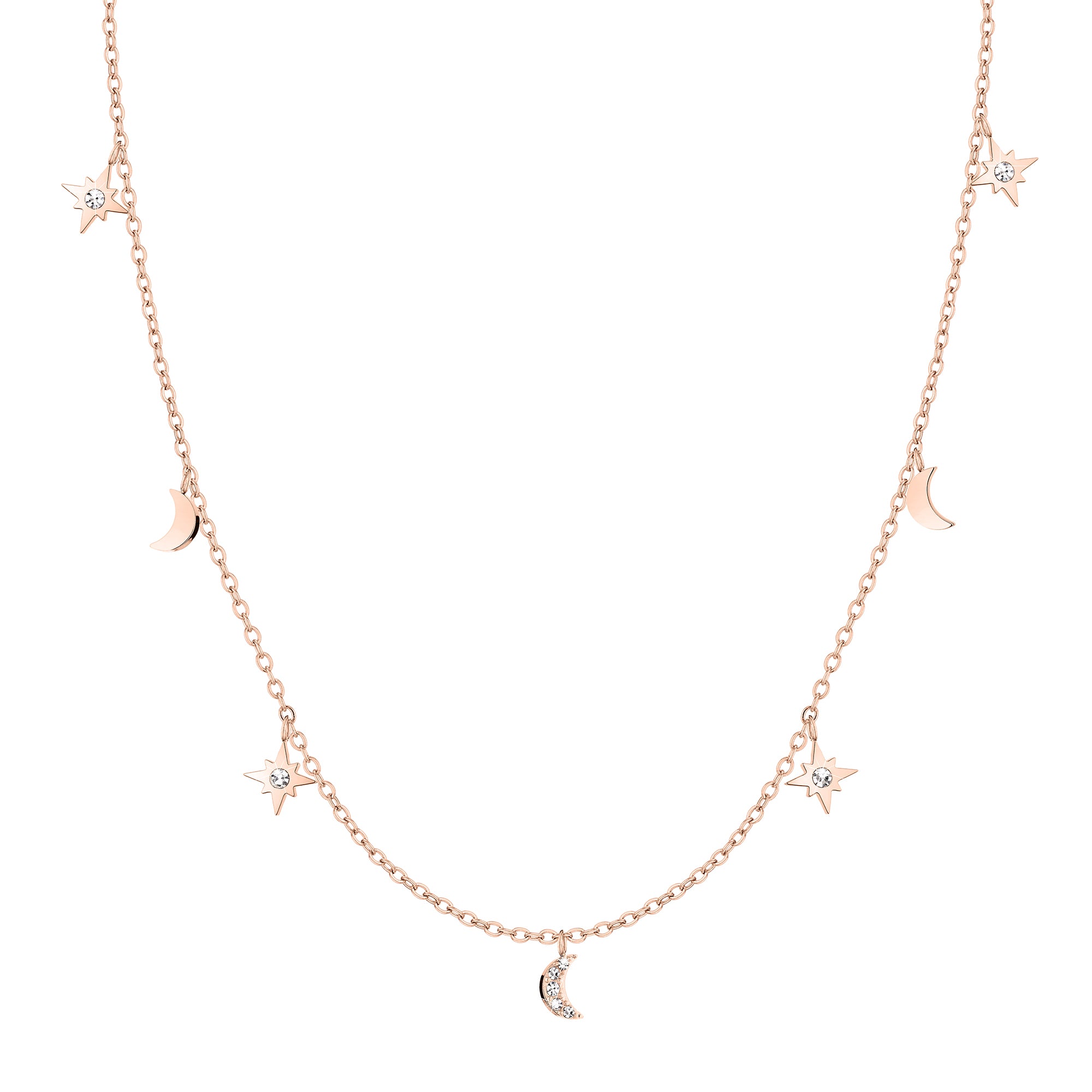 Tamaris Halskette mit feiner Kette und Stern- sowie Mondanhängern mit Zirkoniasteinen in der Farbe roségold Produktbild