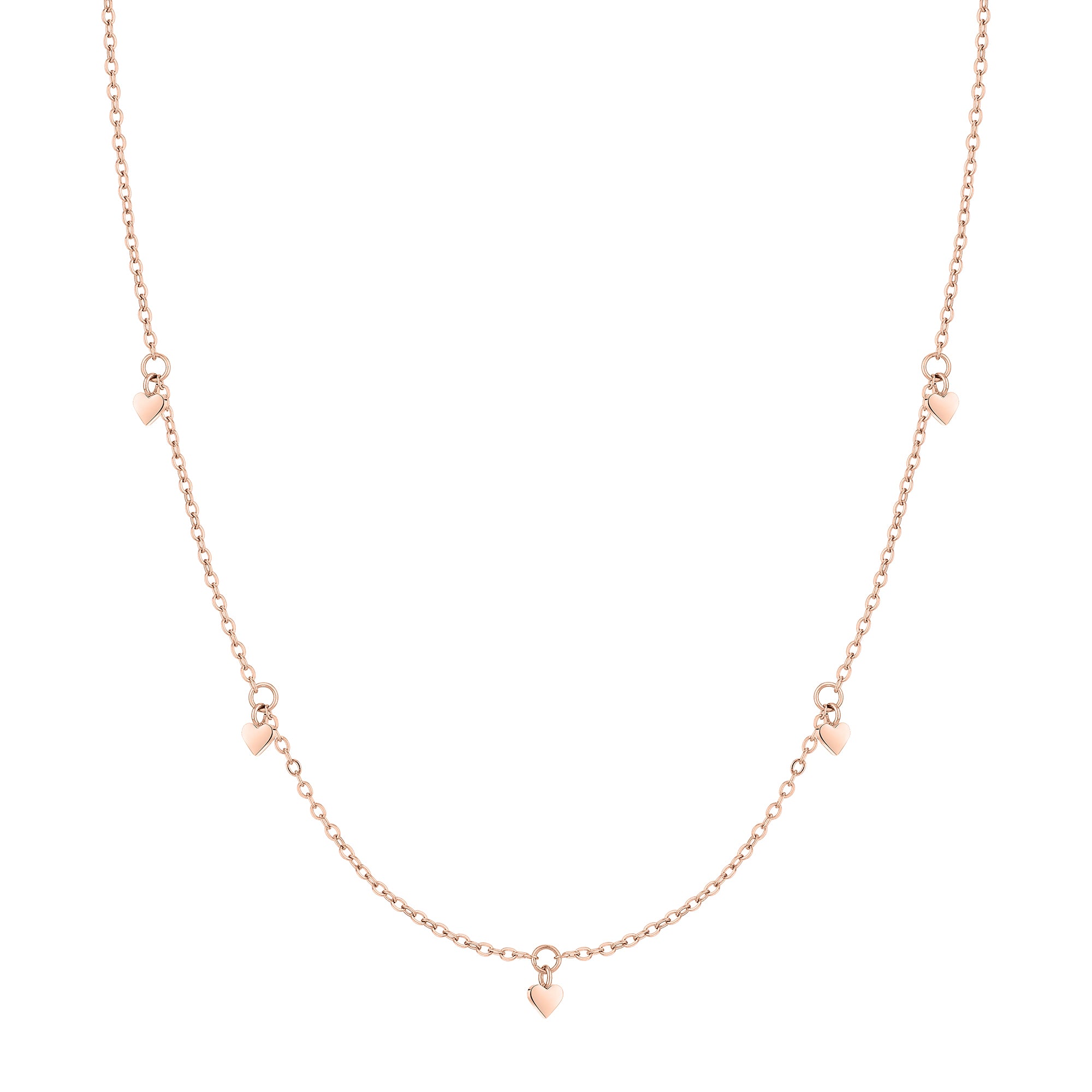 Tamaris Halskette mit feiner Kette und mehreren kleinen Herzanhängern in der Farbe roségold Produktbild