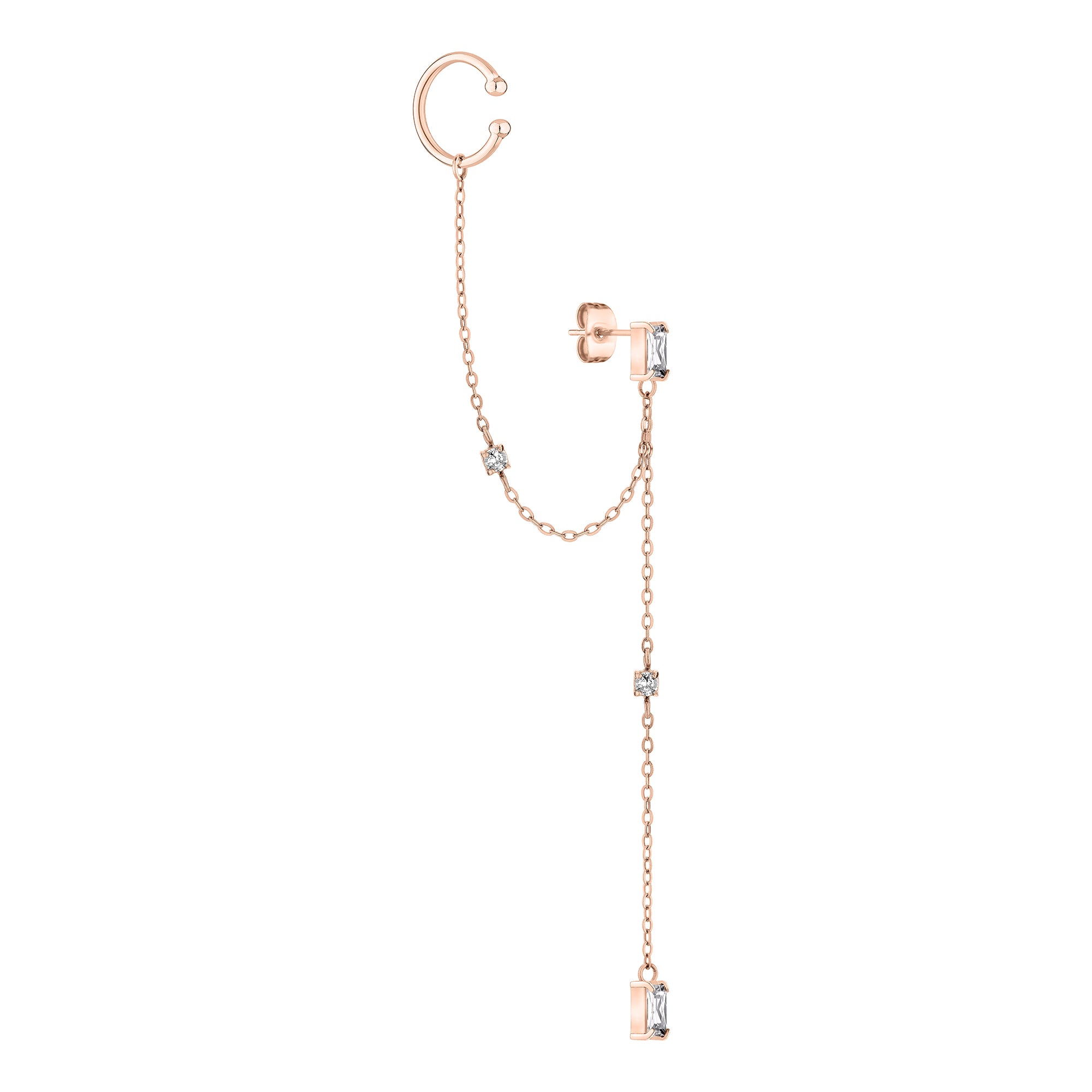 Tamaris Ohrhänger mit integriertem Earcuff und Zirkoniasteinen entlang einer feinen Kette in der Farbe roségold Produktbild