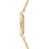 Tamaris Armbanduhr mit silbernem Zifferblatt, goldenem Gehäuse und goldenem Edelstahlband Seitenansicht