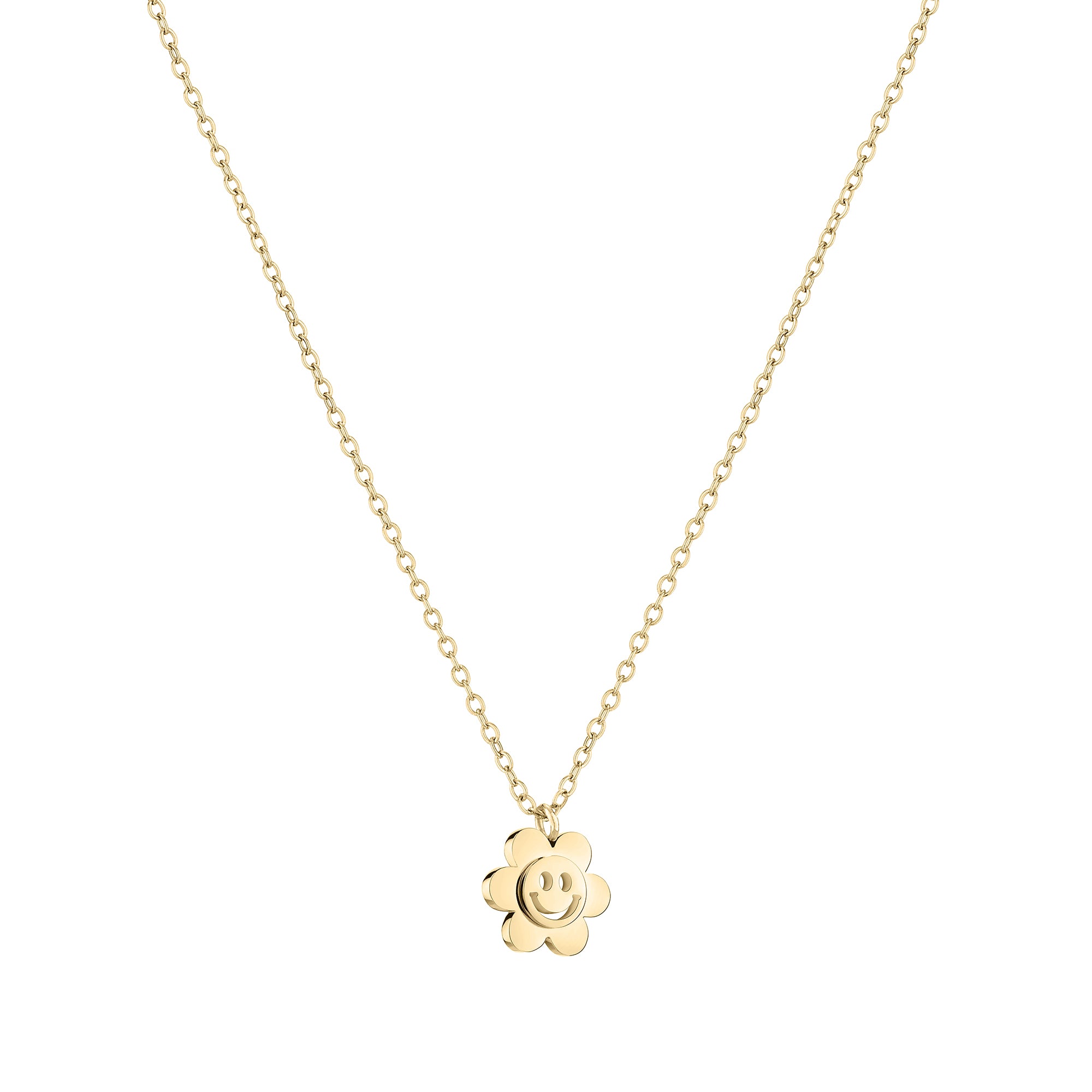 Die Cool Time Kids Halskette - The Cool Smiley von Cool Time hat eine goldene Kette mit einem verspielten Smiley-Blumen-Anhänger und ist damit ein lustiges Accessoire für jede Gelegenheit.