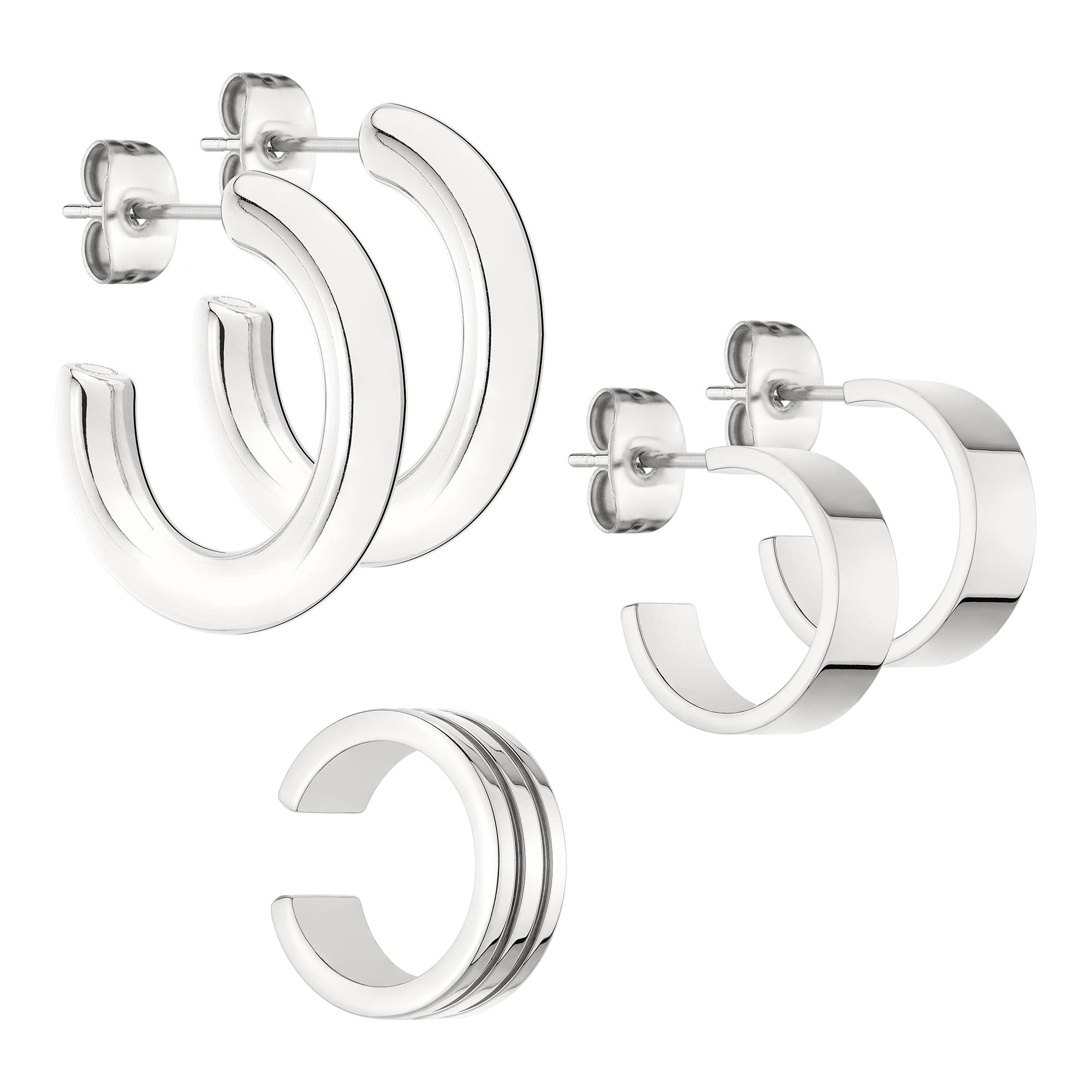Liebeskind Berlin Set - Ear Candy; aus zwei Paar Creolen und einem Paar Earcuff in der Farbe silber Produktübersicht
