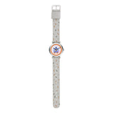 Cool Time Kids Armbanduhr mit Monster-Design auf dem Zifferblatt, silbernem Gehäuse und grauem Textilband; Zusatzbild