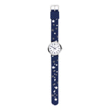 Cool Time Kids Armbanduhr mit silbernem Zifferblatt und blauem Textilband mit kleinen, weißen Sternen; Zusatzbild