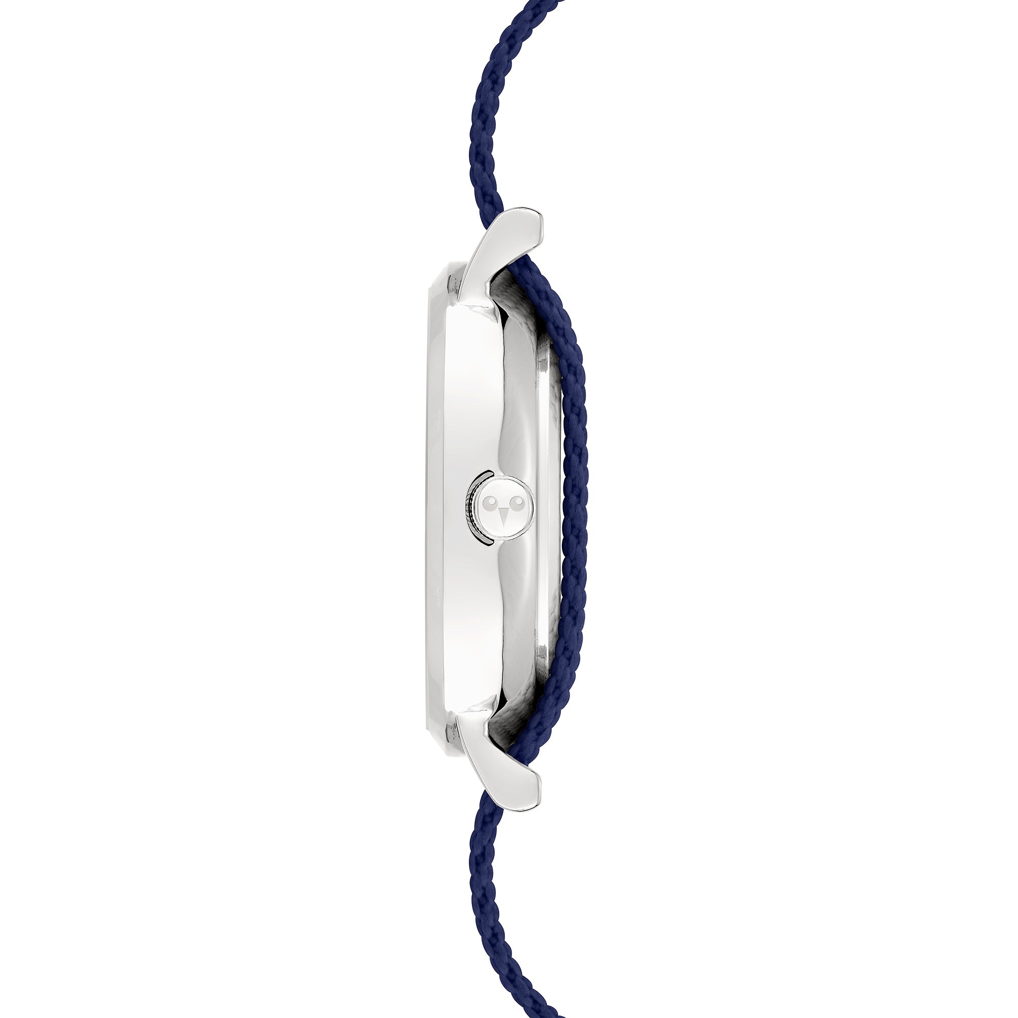 Cool Time Kids Armbanduhr mit silbernem Zifferblatt und blauem Textilband mit kleinen, weißen Sternen; Seitenansicht