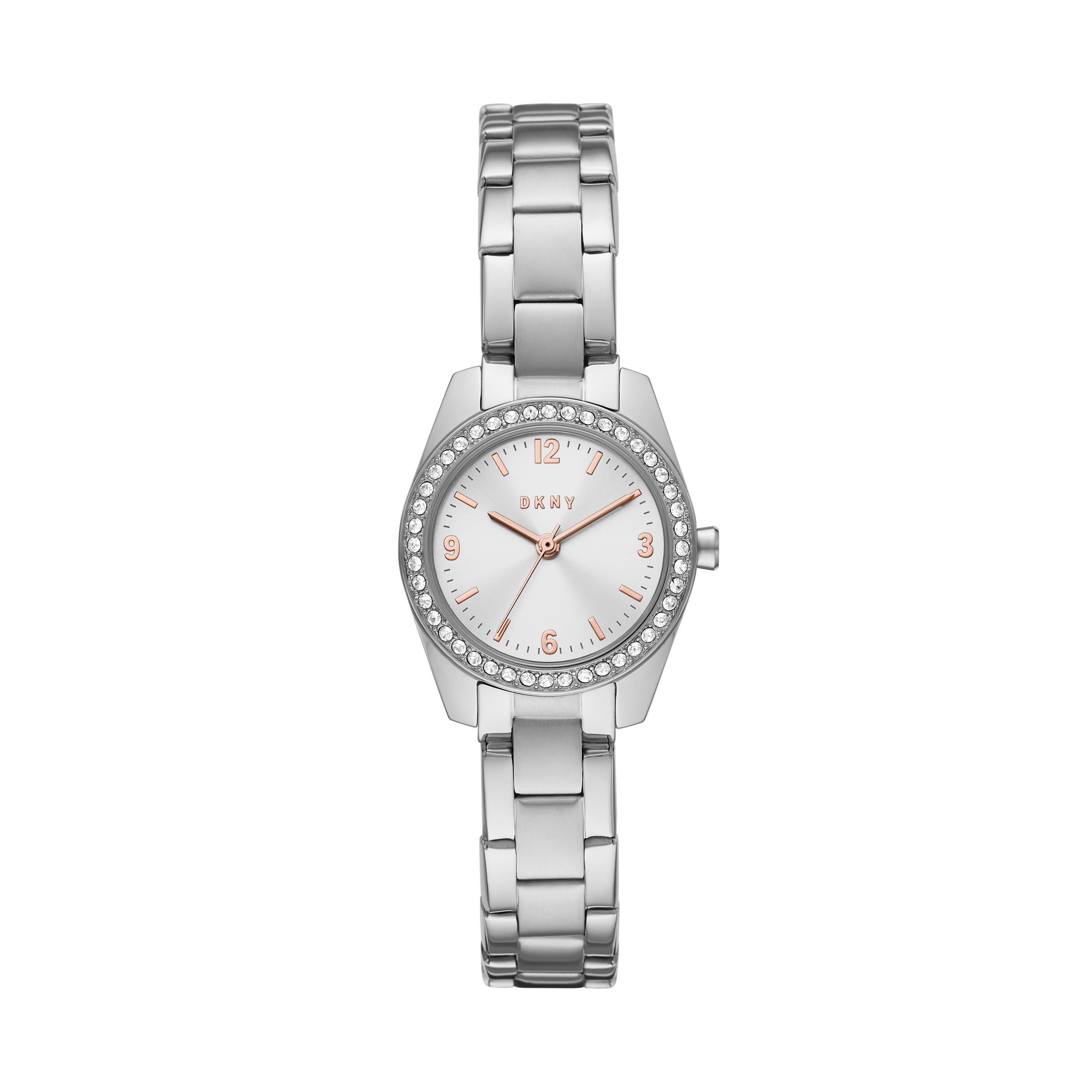 DKNY Armbanduhr - Die Classic Vintage von DKNY verfügt über ein rundes Gesicht, Kristall-Akzente und ein elegantes Edelstahlband.