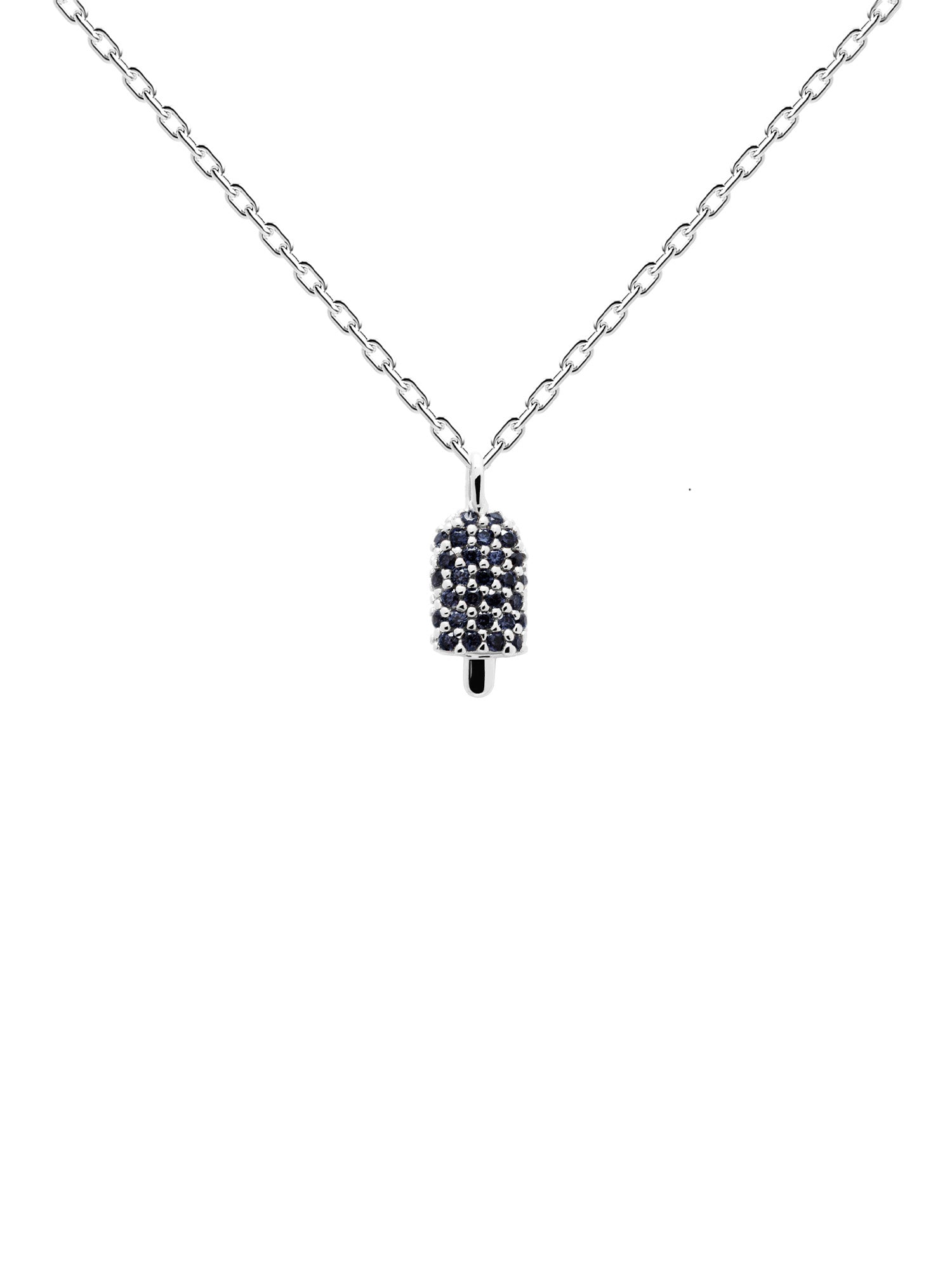 Die PDPaola Halskette - Popsicle Dream von PDPaola besteht aus einer zarten Silberkette mit einem kleinen, schwarzen, perlenbesetzten Anhänger in Form eines Eiszapfens - ein elegantes Accessoire, das zu jedem Anlass passt.